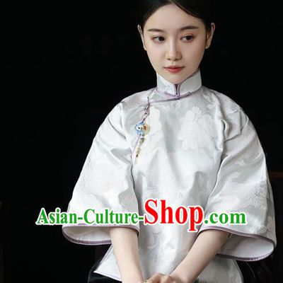 China Classical White Brocade Shirt Tang Suit Upper Outer Garment Cheongsam Blouse