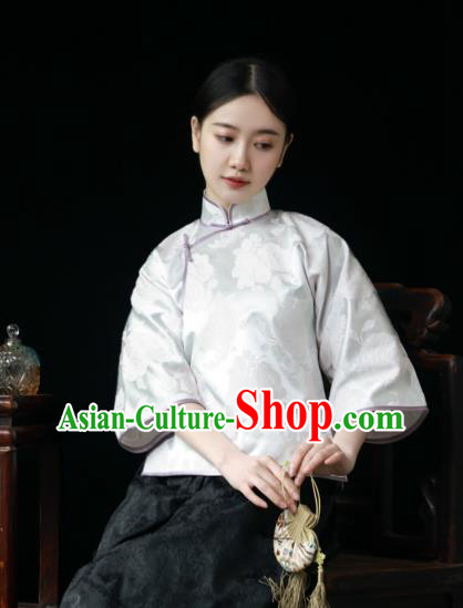 China Classical White Brocade Shirt Tang Suit Upper Outer Garment Cheongsam Blouse China Classical White Brocade Shirt Tang Suit Upper Outer Garment Cheongsam Blouse