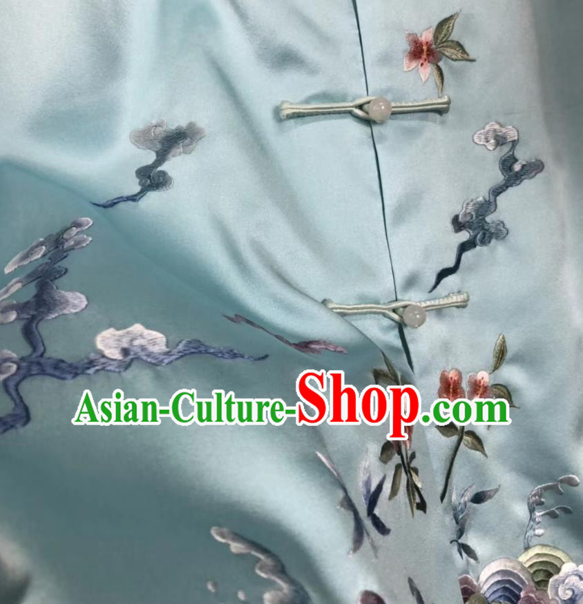 Chinese National Embroidered Blue Silk Vest Upper Outer Garment Tang Suit Waistcoat Chinese National Embroidered Blue Silk Vest Upper Outer Garment Tang Suit Waistcoat