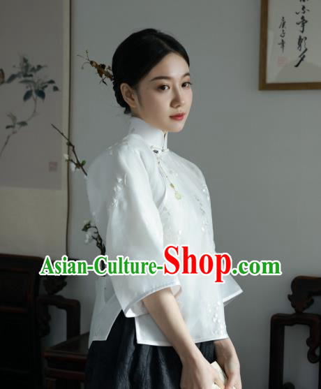 China Classical White Organza Shirt Tang Suit Upper Outer Garment Cheongsam Wide Sleeve Blouse China Classical White Organza Shirt Tang Suit Upper Outer Garment Cheongsam Wide Sleeve Blouse