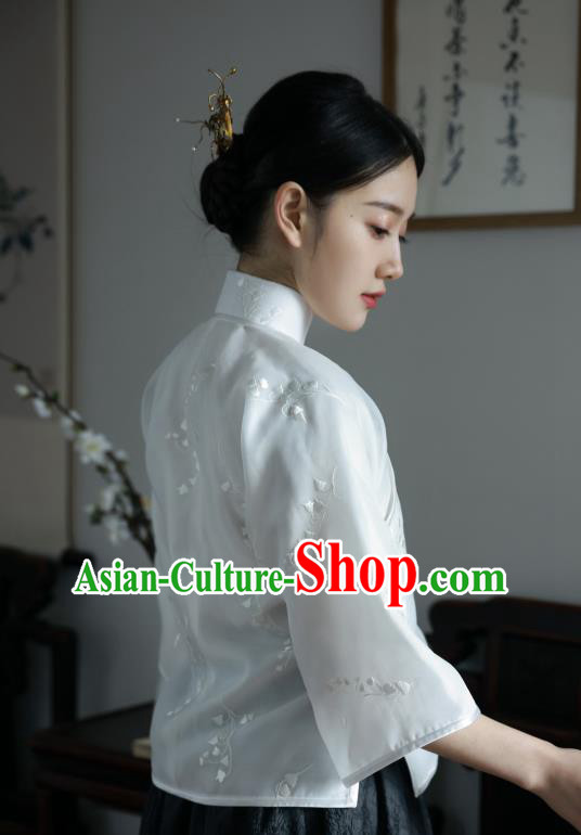 China Classical White Organza Shirt Tang Suit Upper Outer Garment Cheongsam Wide Sleeve Blouse China Classical White Organza Shirt Tang Suit Upper Outer Garment Cheongsam Wide Sleeve Blouse