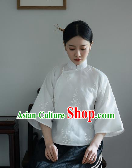 China Classical White Organza Shirt Tang Suit Upper Outer Garment Cheongsam Wide Sleeve Blouse China Classical White Organza Shirt Tang Suit Upper Outer Garment Cheongsam Wide Sleeve Blouse