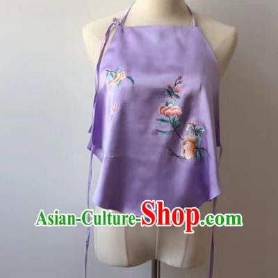 Chinese National Embroidered Peony Lilac Silk Stomachers Tang Suit Underwear Bellyband