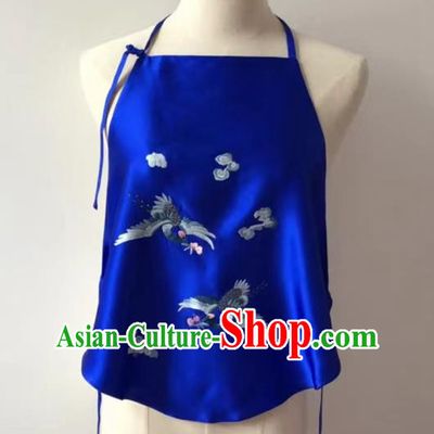 Chinese Tang Suit Underwear Bellyband National Embroidered Crane Royalblue Silk Stomachers