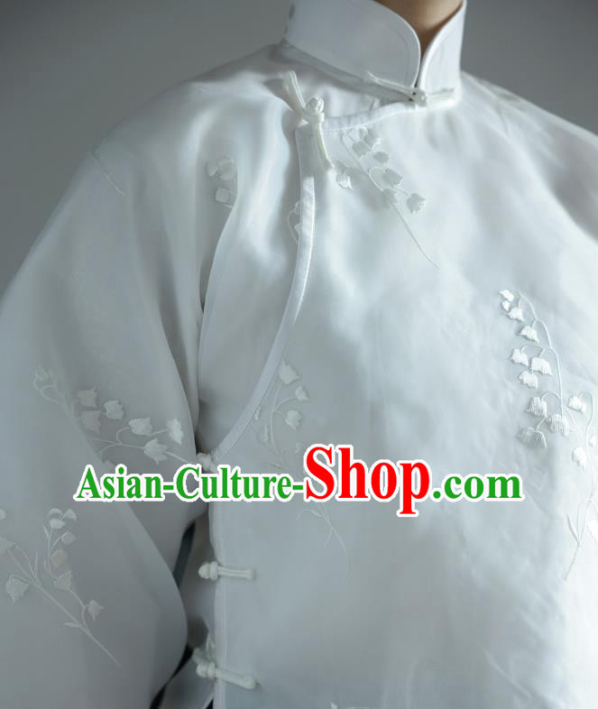 China Classical White Organza Shirt Tang Suit Upper Outer Garment Cheongsam Wide Sleeve Blouse China Classical White Organza Shirt Tang Suit Upper Outer Garment Cheongsam Wide Sleeve Blouse