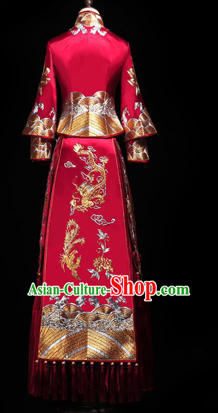 Chinese Traditional Embroidery Dragon Phoenix Red Xiuhe Suit Wedding Toast Outfits Clothing Bride Costumes Chinese Traditional Embroidery Dragon Phoenix Red Xiuhe Suit Wedding Toast Outfits Clothing Bride Costumes