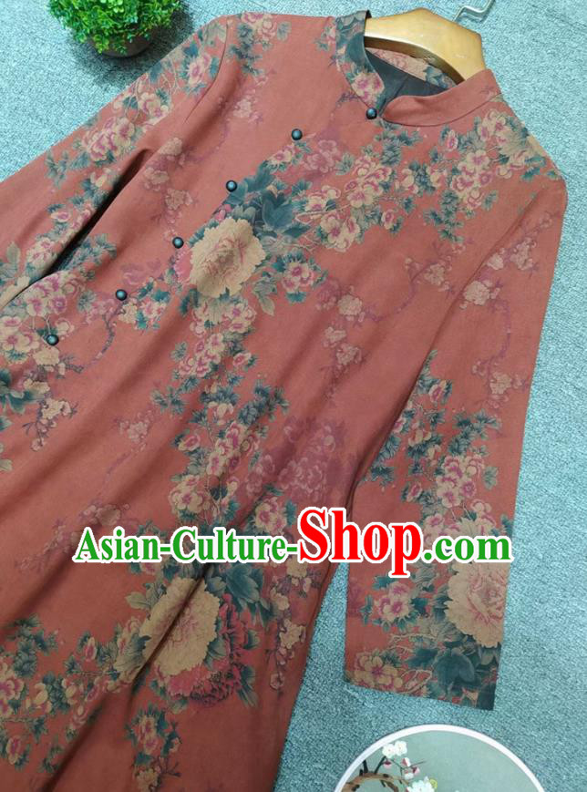 Chinese Classical Red Qipao Dress Traditional Peony Pattern Cheongsam National Women Clothing Chinese Classical Red Qipao Dress Traditional Peony Pattern Cheongsam National Women Clothing
