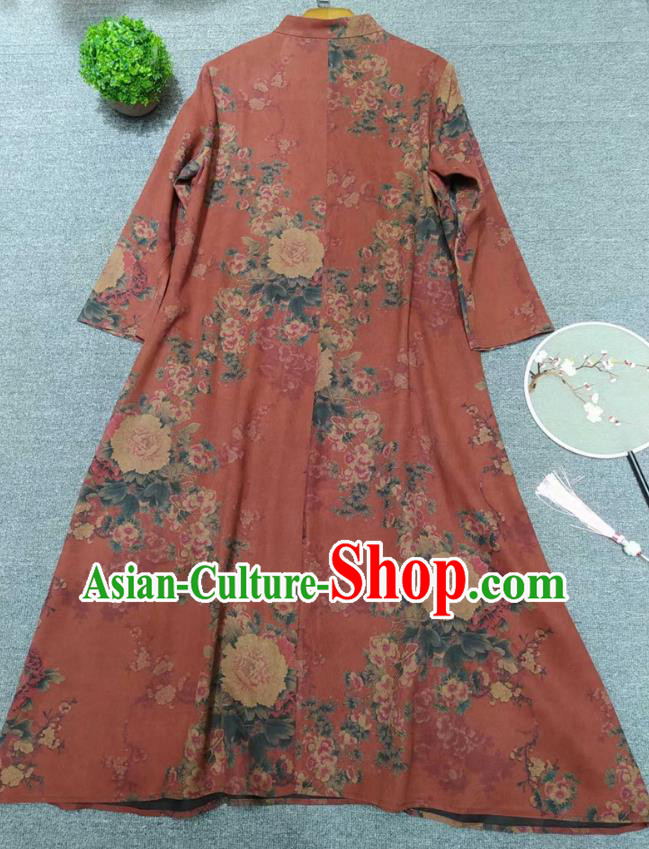 Chinese Classical Red Qipao Dress Traditional Peony Pattern Cheongsam National Women Clothing Chinese Classical Red Qipao Dress Traditional Peony Pattern Cheongsam National Women Clothing