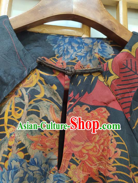 Chinese National Women Clothing Classical Navy Qipao Dress Traditional Printing Cranes Cheongsam Chinese National Women Clothing Classical Navy Qipao Dress Traditional Printing Cranes Cheongsam