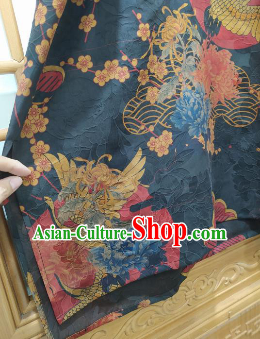 Chinese National Women Clothing Classical Navy Qipao Dress Traditional Printing Cranes Cheongsam Chinese National Women Clothing Classical Navy Qipao Dress Traditional Printing Cranes Cheongsam