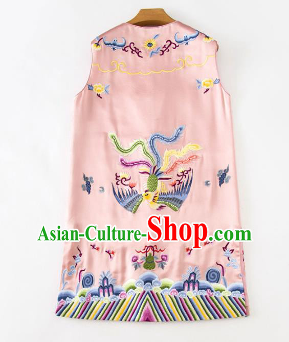 Chinese Embroidered Phoenix Pink Silk Vest National Women Clothing Tang Suit Waistcoat Chinese Embroidered Phoenix Pink Silk Vest National Women Clothing Tang Suit Waistcoat