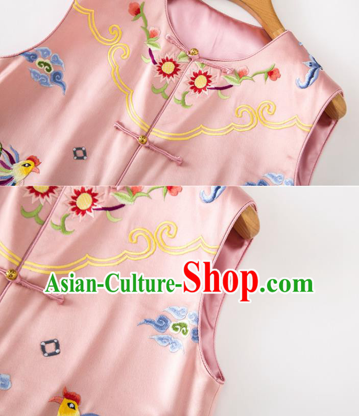 Chinese Embroidered Phoenix Pink Silk Vest National Women Clothing Tang Suit Waistcoat Chinese Embroidered Phoenix Pink Silk Vest National Women Clothing Tang Suit Waistcoat