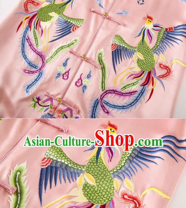 Chinese Embroidered Phoenix Pink Silk Vest National Women Clothing Tang Suit Waistcoat Chinese Embroidered Phoenix Pink Silk Vest National Women Clothing Tang Suit Waistcoat