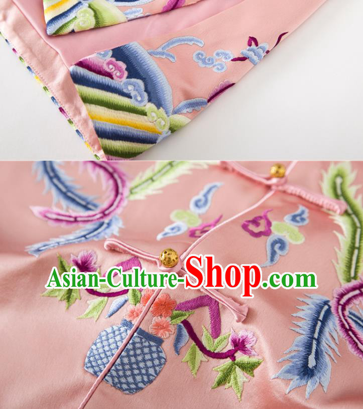 Chinese Embroidered Phoenix Pink Silk Vest National Women Clothing Tang Suit Waistcoat Chinese Embroidered Phoenix Pink Silk Vest National Women Clothing Tang Suit Waistcoat