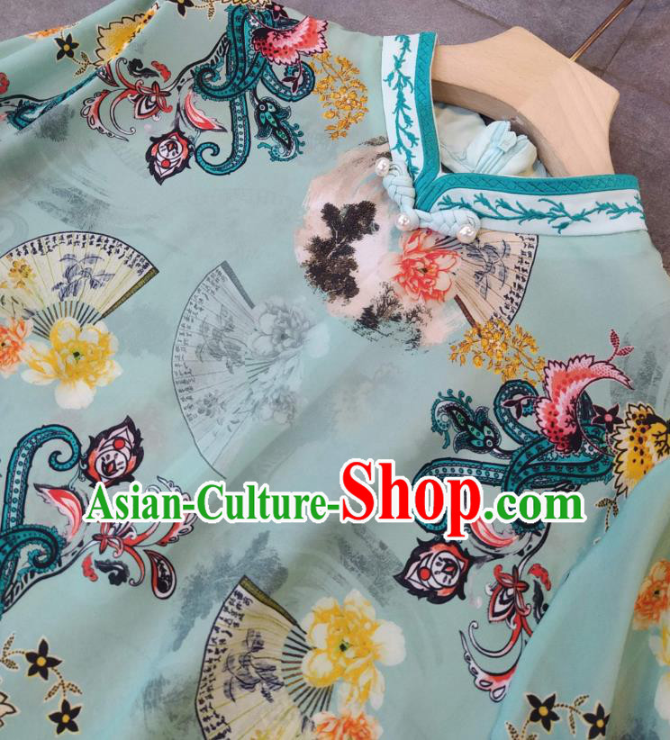 Chinese Classical Qipao Dress National Women Clothing Traditional Printing Green Cheongsam Chinese Classical Qipao Dress National Women Clothing Traditional Printing Green Cheongsam