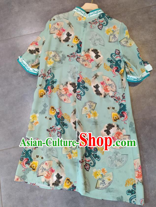 Chinese Classical Qipao Dress National Women Clothing Traditional Printing Green Cheongsam Chinese Classical Qipao Dress National Women Clothing Traditional Printing Green Cheongsam