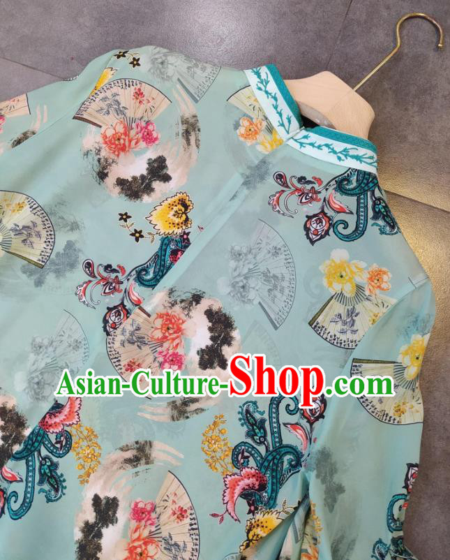 Chinese Classical Qipao Dress National Women Clothing Traditional Printing Green Cheongsam Chinese Classical Qipao Dress National Women Clothing Traditional Printing Green Cheongsam