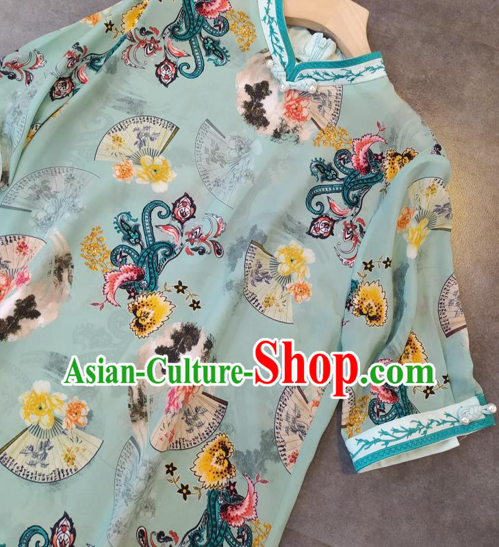 Chinese Classical Qipao Dress National Women Clothing Traditional Printing Green Cheongsam Chinese Classical Qipao Dress National Women Clothing Traditional Printing Green Cheongsam