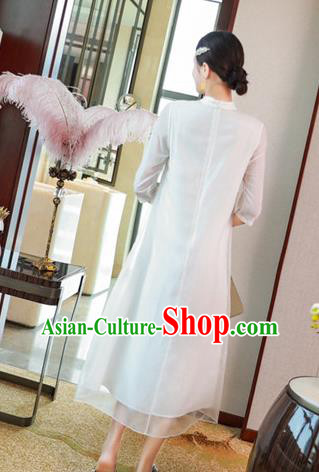 Chinese Traditional Embroidered White Chiffon Cheongsam Classical Qipao Dress National Women Clothing Chinese Traditional Embroidered White Chiffon Cheongsam Classical Qipao Dress National Women Clothing