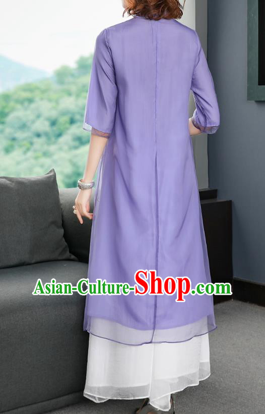 Chinese Traditional Embroidered Dragon Purple Chiffon Cheongsam Women Classical Qipao Dress Chinese Traditional Embroidered Dragon Purple Chiffon Cheongsam Women Classical Qipao Dress