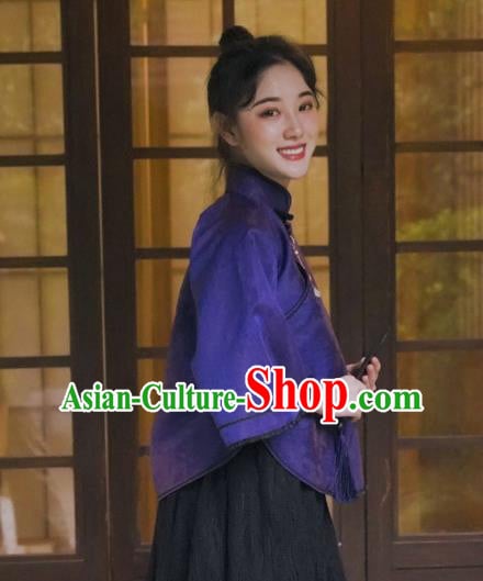 China Cheongsam Blouse Tang Suit Upper Outer Garment Classical Purple Silk Shirt China Cheongsam Blouse Tang Suit Upper Outer Garment Classical Purple Silk Shirt