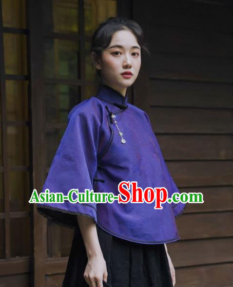 China Cheongsam Blouse Tang Suit Upper Outer Garment Classical Purple Silk Shirt China Cheongsam Blouse Tang Suit Upper Outer Garment Classical Purple Silk Shirt