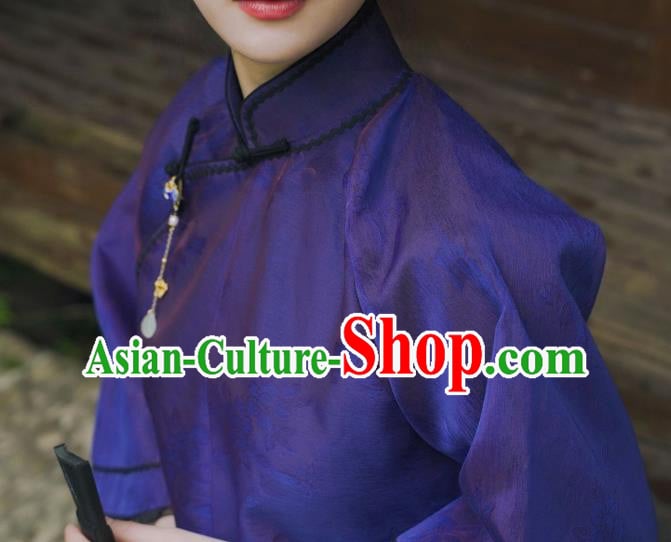 China Cheongsam Blouse Tang Suit Upper Outer Garment Classical Purple Silk Shirt China Cheongsam Blouse Tang Suit Upper Outer Garment Classical Purple Silk Shirt