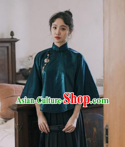 China Classical Peacock Green Shirt Cheongsam Blouse Tang Suit Upper Outer Garment Clothing China Classical Peacock Green Shirt Cheongsam Blouse Tang Suit Upper Outer Garment Clothing