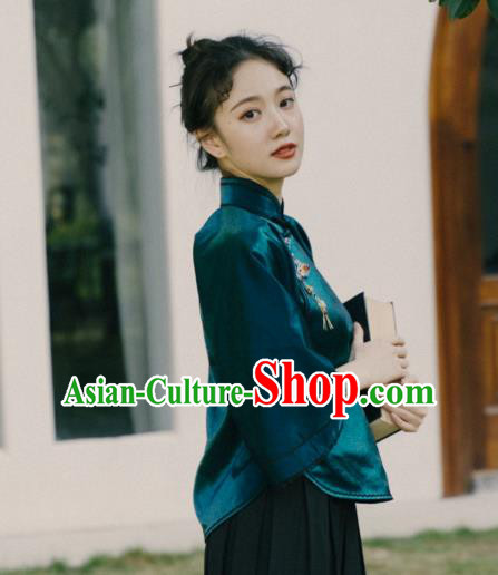 China Classical Peacock Green Shirt Cheongsam Blouse Tang Suit Upper Outer Garment Clothing China Classical Peacock Green Shirt Cheongsam Blouse Tang Suit Upper Outer Garment Clothing