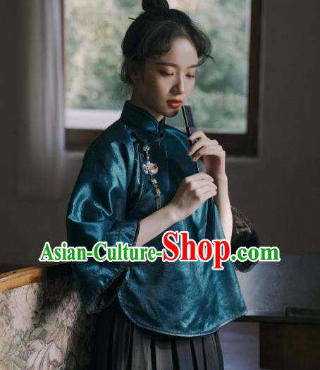 China Classical Peacock Green Shirt Cheongsam Blouse Tang Suit Upper Outer Garment Clothing China Classical Peacock Green Shirt Cheongsam Blouse Tang Suit Upper Outer Garment Clothing