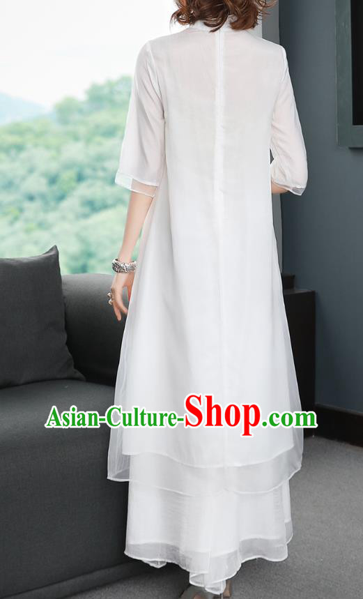 Chinese Women Classical Qipao Dress Traditional Embroidered Dragon White Chiffon Cheongsam Chinese Women Classical Qipao Dress Traditional Embroidered Dragon White Chiffon Cheongsam