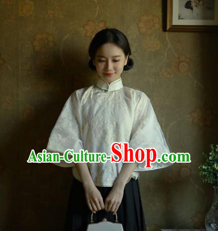 China Cheongsam Wide Sleeve Blouse Classical White Lace Shirt Tang Suit Upper Outer Garment China Cheongsam Wide Sleeve Blouse Classical White Lace Shirt Tang Suit Upper Outer Garment