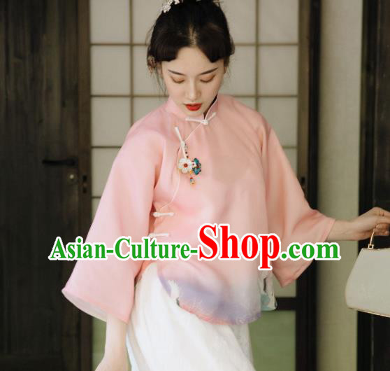 China Cheongsam Upper Outer Garment Tang Suit Blouse Clothing Classical Pink Chiffon Shirt China Cheongsam Upper Outer Garment Tang Suit Blouse Clothing Classical Pink Chiffon Shirt
