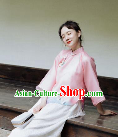 China Cheongsam Upper Outer Garment Tang Suit Blouse Clothing Classical Pink Chiffon Shirt China Cheongsam Upper Outer Garment Tang Suit Blouse Clothing Classical Pink Chiffon Shirt