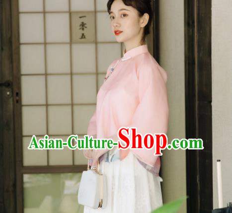 China Cheongsam Upper Outer Garment Tang Suit Blouse Clothing Classical Pink Chiffon Shirt China Cheongsam Upper Outer Garment Tang Suit Blouse Clothing Classical Pink Chiffon Shirt