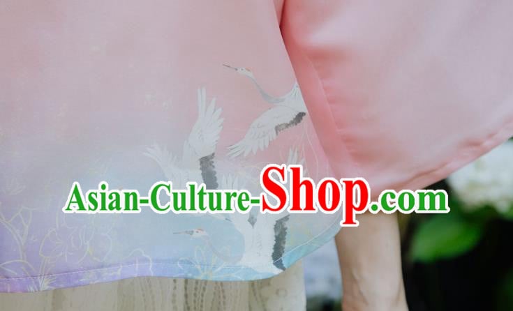 China Cheongsam Upper Outer Garment Tang Suit Blouse Clothing Classical Pink Chiffon Shirt China Cheongsam Upper Outer Garment Tang Suit Blouse Clothing Classical Pink Chiffon Shirt