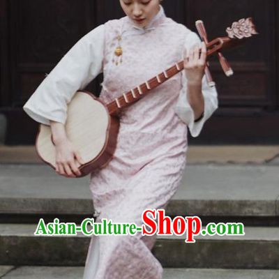 Republic of China Pink Vest Dress Shanghai Beauty Qipao Clothing Classical Winter Cheongsam