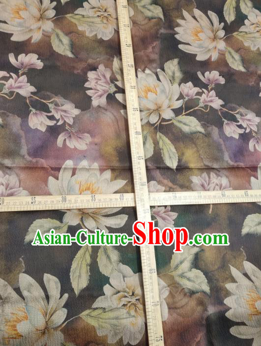 China Classical Mangnolia Pattern Brown Silk Traditional Gambiered Guangdong Gauze Cheongsam Fabric China Classical Mangnolia Pattern Brown Silk Traditional Gambiered Guangdong Gauze Cheongsam Fabric