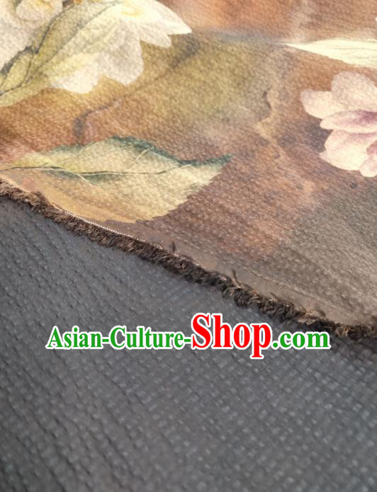 China Classical Mangnolia Pattern Brown Silk Traditional Gambiered Guangdong Gauze Cheongsam Fabric China Classical Mangnolia Pattern Brown Silk Traditional Gambiered Guangdong Gauze Cheongsam Fabric