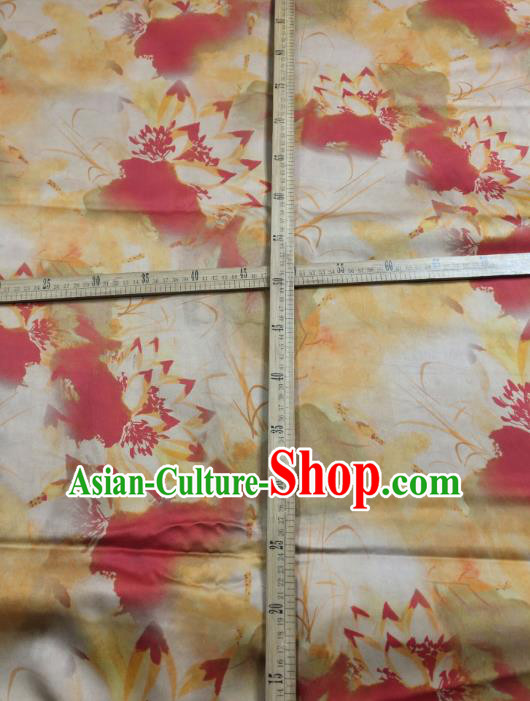 China Traditional Gambiered Guangdong Gauze Cheongsam Satin Fabric Classical Lotus Pattern Yellow Silk China Traditional Gambiered Guangdong Gauze Cheongsam Satin Fabric Classical Lotus Pattern Yellow Silk
