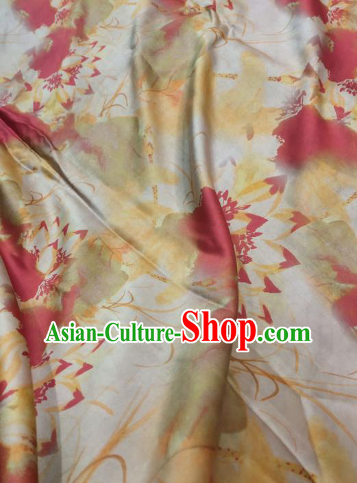 China Traditional Gambiered Guangdong Gauze Cheongsam Satin Fabric Classical Lotus Pattern Yellow Silk China Traditional Gambiered Guangdong Gauze Cheongsam Satin Fabric Classical Lotus Pattern Yellow Silk