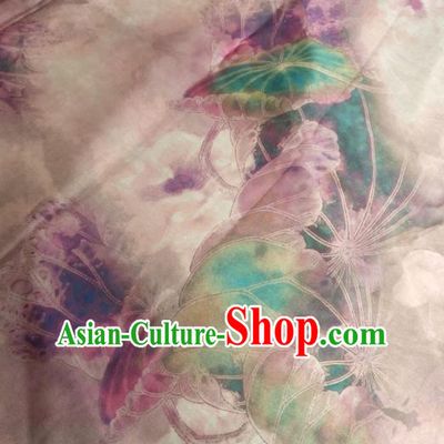 China Classical Silk Cloth Traditional Pink Lotus Pattern Gambiered Guangdong Gauze Cheongsam Satin Fabric