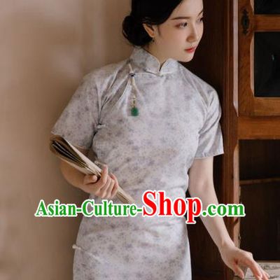 Republic of China Traditional Women Clothing Classical Printing Cheongsam National Young Lady Qipao Dress