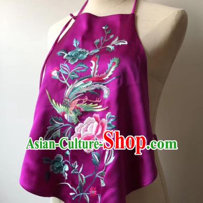 Chinese Tang Suit Undergarment National Women Stomachers Embroidered Phoenix Peony Purple Silk Bellyband