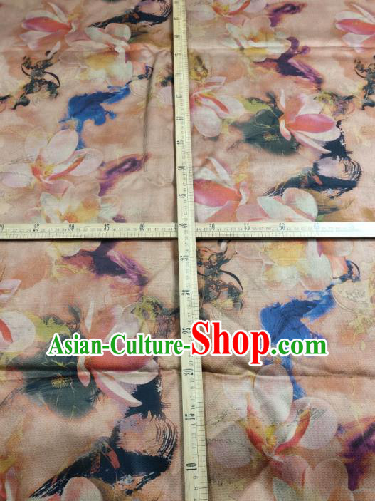 China Traditional Mangnolia Pattern Brown Gambiered Guangdong Gauze Cheongsam Fabric Classical Silk Cloth China Traditional Mangnolia Pattern Brown Gambiered Guangdong Gauze Cheongsam Fabric Classical Silk Cloth