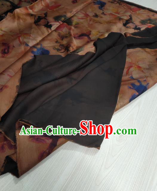 China Traditional Mangnolia Pattern Brown Gambiered Guangdong Gauze Cheongsam Fabric Classical Silk Cloth China Traditional Mangnolia Pattern Brown Gambiered Guangdong Gauze Cheongsam Fabric Classical Silk Cloth