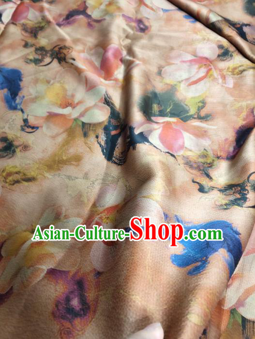 China Traditional Mangnolia Pattern Brown Gambiered Guangdong Gauze Cheongsam Fabric Classical Silk Cloth China Traditional Mangnolia Pattern Brown Gambiered Guangdong Gauze Cheongsam Fabric Classical Silk Cloth