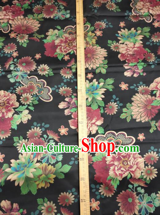 China Cheongsam Gambiered Guangdong Gauze Traditional Silk Fabric Classical Chrysanthemum Pattern Black Satin Cloth China Cheongsam Gambiered Guangdong Gauze Traditional Silk Fabric Classical Chrysanthemum Pattern Black Satin Cloth