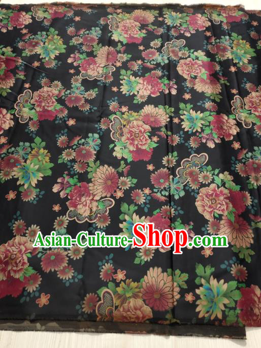 China Cheongsam Gambiered Guangdong Gauze Traditional Silk Fabric Classical Chrysanthemum Pattern Black Satin Cloth China Cheongsam Gambiered Guangdong Gauze Traditional Silk Fabric Classical Chrysanthemum Pattern Black Satin Cloth