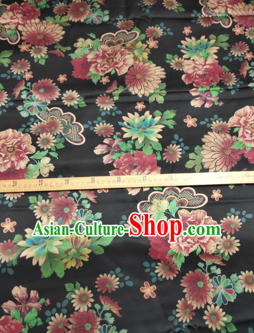 China Cheongsam Gambiered Guangdong Gauze Traditional Silk Fabric Classical Chrysanthemum Pattern Black Satin Cloth China Cheongsam Gambiered Guangdong Gauze Traditional Silk Fabric Classical Chrysanthemum Pattern Black Satin Cloth